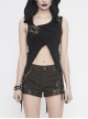 Breast-Wrapped Side Lace-Up Asymmetrical Hem Black Punk Woolen Cape
