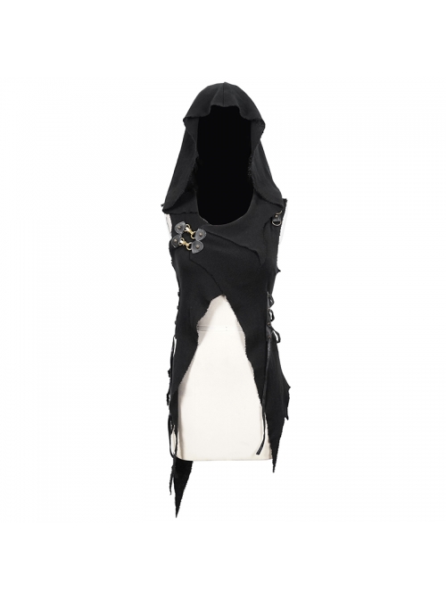 Breast-Wrapped Side Lace-Up Asymmetrical Hem Black Punk Woolen Cape