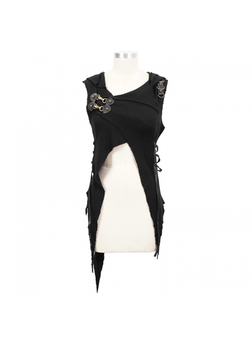 Breast-Wrapped Side Lace-Up Asymmetrical Hem Black Punk Woolen Cape
