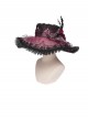 Wine Red Glossy Organza Black Ruffles Edge Foldable Gorgeous Rose Curled Feathers Decoration Gothic Style Big Hat