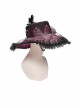 Wine Red Glossy Organza Black Ruffles Edge Foldable Gorgeous Rose Curled Feathers Decoration Gothic Style Big Hat