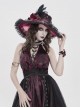 Wine Red Glossy Organza Black Ruffles Edge Foldable Gorgeous Rose Curled Feathers Decoration Gothic Style Big Hat