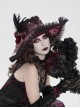 Wine Red Glossy Organza Black Ruffles Edge Foldable Gorgeous Rose Curled Feathers Decoration Gothic Style Big Hat