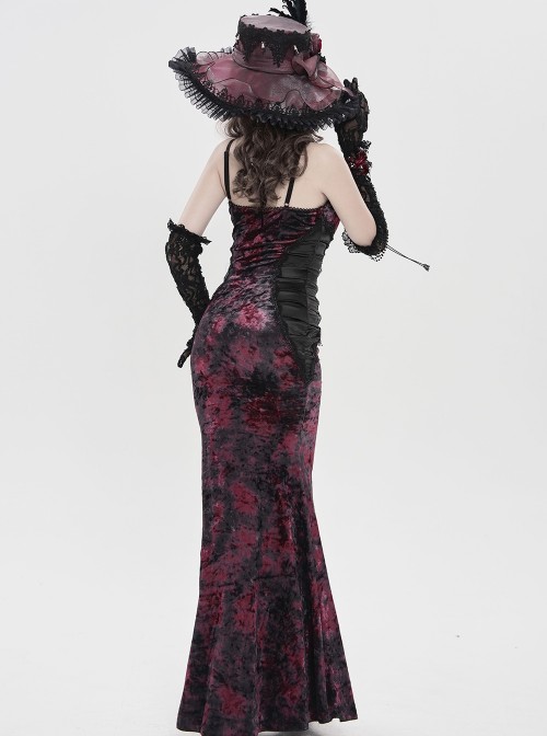 Wine Red Glossy Organza Black Ruffles Edge Foldable Gorgeous Rose Curled Feathers Decoration Gothic Style Big Hat