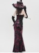 Wine Red Glossy Organza Black Ruffles Edge Foldable Gorgeous Rose Curled Feathers Decoration Gothic Style Big Hat