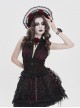 Black Woolen Decorated Brim Semi-Transparent Pleated Organza Lace Red 3D Rose Cute Gothic Style Small Round Cap