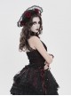 Black Woolen Decorated Brim Semi-Transparent Pleated Organza Lace Red 3D Rose Cute Gothic Style Small Round Cap