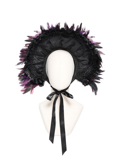 Purple Feather Black Lace Decoration Elegant Mysterious Ruffles Wide-Brimmed Gothic Style Lolita Cartilage Headband