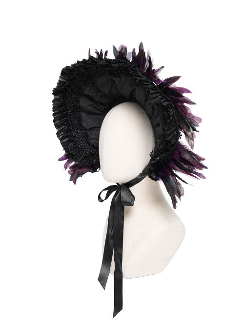 Purple Feather Black Lace Decoration Elegant Mysterious Ruffles Wide-Brimmed Gothic Style Lolita Cartilage Headband