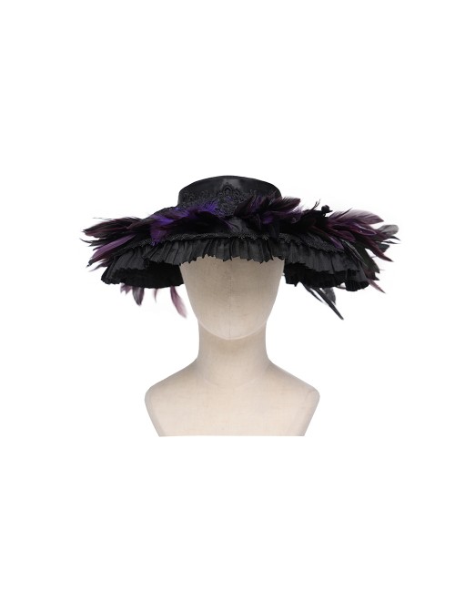 Purple Feather Black Lace Decoration Elegant Mysterious Ruffles Wide-Brimmed Gothic Style Lolita Cartilage Headband