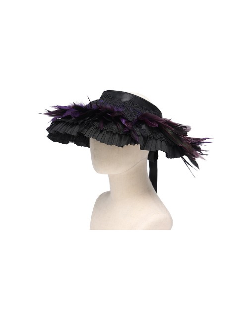 Purple Feather Black Lace Decoration Elegant Mysterious Ruffles Wide-Brimmed Gothic Style Lolita Cartilage Headband