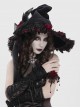 Black Organza Bow 3D Red Rose Decoration Folded Lace Trim Gothic Style Wizard Hat