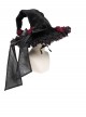 Black Organza Bow 3D Red Rose Decoration Folded Lace Trim Gothic Style Wizard Hat