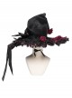 Black Organza Bow 3D Red Rose Decoration Folded Lace Trim Gothic Style Wizard Hat