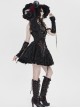 Black Organza Bow 3D Red Rose Decoration Folded Lace Trim Gothic Style Wizard Hat