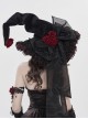 Black Organza Bow 3D Red Rose Decoration Folded Lace Trim Gothic Style Wizard Hat