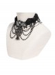 Black Bow Tassel Lace Trim Rose Decoration Exquisite Beaded Chains Gorgeous Cross Pendant Gothic Necklace