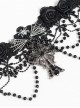 Black Bow Tassel Lace Trim Rose Decoration Exquisite Beaded Chains Gorgeous Cross Pendant Gothic Necklace