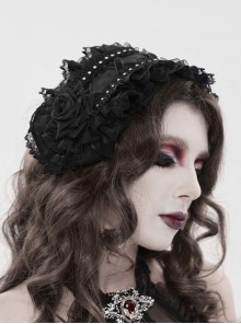 Black Rose Patterned Edges Double-Layered Lace Sides 3D Flowers Decoration Gothic Style Lolita Headband