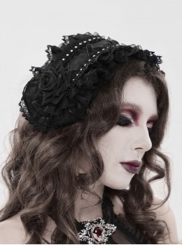 Black Rose Patterned Edges Double-Layered Lace Sides 3D Flowers Decoration Gothic Style Lolita Headband