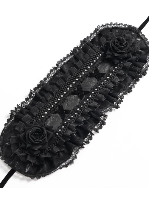 Black Rose Patterned Edges Double-Layered Lace Sides 3D Flowers Decoration Gothic Style Lolita Headband