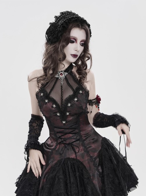 Black Rose Patterned Edges Double-Layered Lace Sides 3D Flowers Decoration Gothic Style Lolita Headband