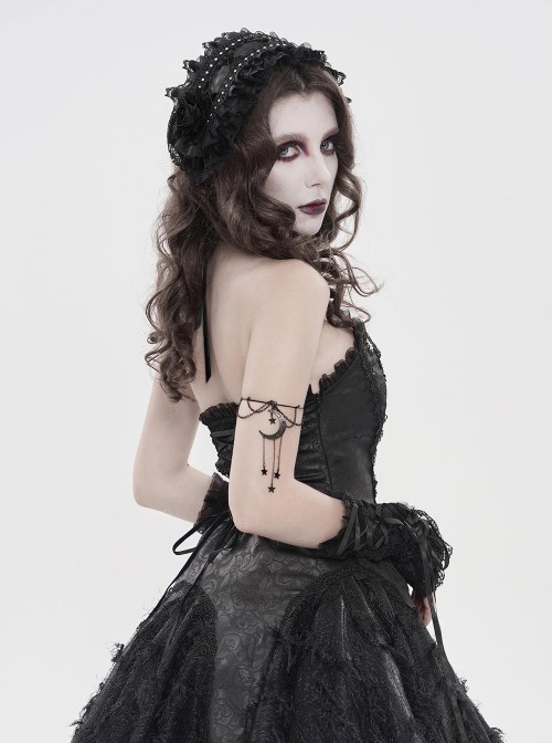 Black Rose Patterned Edges Double-Layered Lace Sides 3D Flowers Decoration Gothic Style Lolita Headband