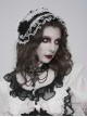 Black Rose Patterned White Double-Layered Lace Edges Sides 3D Flowers Decoration Gothic Style Lolita Headband
