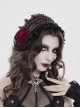 Black Red Rose Patterned Double-Layered Lace Edges Sides 3D Flowers Decoration Gothic Style Lolita Headband