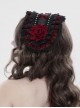 Black Red Rose Patterned Double-Layered Lace Edges Sides 3D Flowers Decoration Gothic Style Lolita Headband