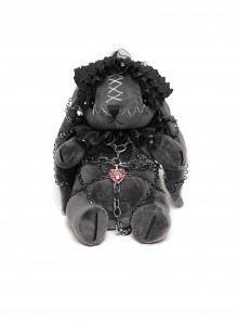 Black Short Plush Lace Chain Bondage Decoration Darkness Bunny Punk Style Lolita Sitting Doll