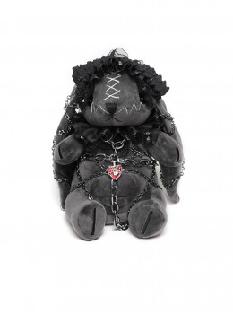 Black Short Plush Lace Chain Bondage Decoration Darkness Bunny Punk Style Lolita Sitting Doll