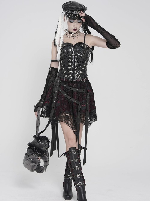 Black Short Plush Lace Chain Bondage Decoration Darkness Bunny Punk Style Lolita Sitting Doll