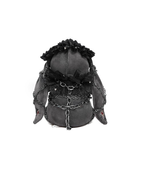 Black Short Plush Lace Chain Bondage Decoration Darkness Bunny Punk Style Lolita Sitting Doll