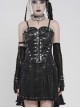 Black Dark-Patterned Glossy Leather Chest Spiked Rivet Decoration Punk Style Tube Top Slip Corset