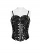 Black Dark-Patterned Glossy Leather Chest Spiked Rivet Decoration Punk Style Tube Top Slip Corset
