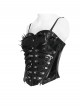 Black Dark-Patterned Glossy Leather Chest Spiked Rivet Decoration Punk Style Tube Top Slip Corset