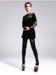 Black Lace Short Bubble Sleeve Rose Bead Necklace V-Shaped Back Lace-Up Gothic T-Shirt