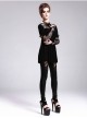 Black Lace Short Bubble Sleeve Rose Bead Necklace V-Shaped Back Lace-Up Gothic T-Shirt