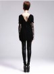 Black Lace Short Bubble Sleeve Rose Bead Necklace V-Shaped Back Lace-Up Gothic T-Shirt