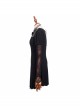 Black Lace Short Bubble Sleeve Rose Bead Necklace V-Shaped Back Lace-Up Gothic T-Shirt