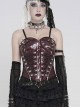 Red Dark-Patterned Glossy Leather Chest Spiked Rivet Decoration Punk Style Tube Top Slip Corset