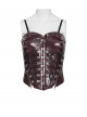 Red Dark-Patterned Glossy Leather Chest Spiked Rivet Decoration Punk Style Tube Top Slip Corset