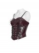 Red Dark-Patterned Glossy Leather Chest Spiked Rivet Decoration Punk Style Tube Top Slip Corset