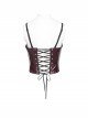 Red Dark-Patterned Glossy Leather Chest Spiked Rivet Decoration Punk Style Tube Top Slip Corset