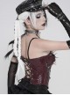 Red Dark-Patterned Glossy Leather Chest Spiked Rivet Decoration Punk Style Tube Top Slip Corset