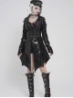 Black Dark-Patterned Glossy Leather Large Lapel V-Neck Multi-Loop Design Pointed Hem Long Sleeves Punk Style Mid-Length Coat