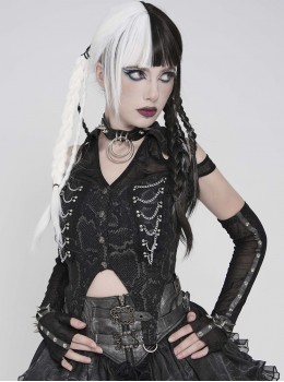 Black Snakeskin Print Woven Halter Neck Off-Shoulder Sides Metal Chains Decoration Punk Style Sleeveless Shirt