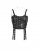 Black Snakeskin Knit Chains Hanging Design Metal Webbing Decoration Vest Punk Style Slip Short T-Shirt