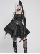 Black Snakeskin Knit Chains Hanging Design Metal Webbing Decoration Vest Punk Style Slip Short T-Shirt
